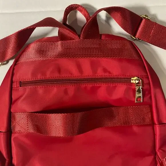 Yuesite NWOT Backpack Bag Nylon Color Maroon with Gold Zippers Hidden Pockets - Picture 6 of 9